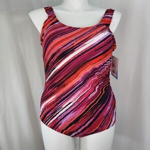 Swimsuits For All Aquabelle 1 Pc SWIMSUIT Womens Size 20 Orange Red Black Wt NWT